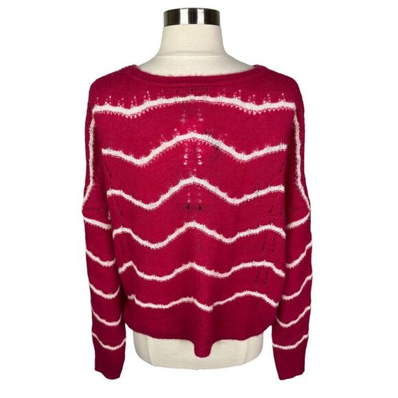 Autumn Cashmere Wave Striped Pointelle Stitch Cashmere & Silk Sweater - Large - Picture 4 of 6